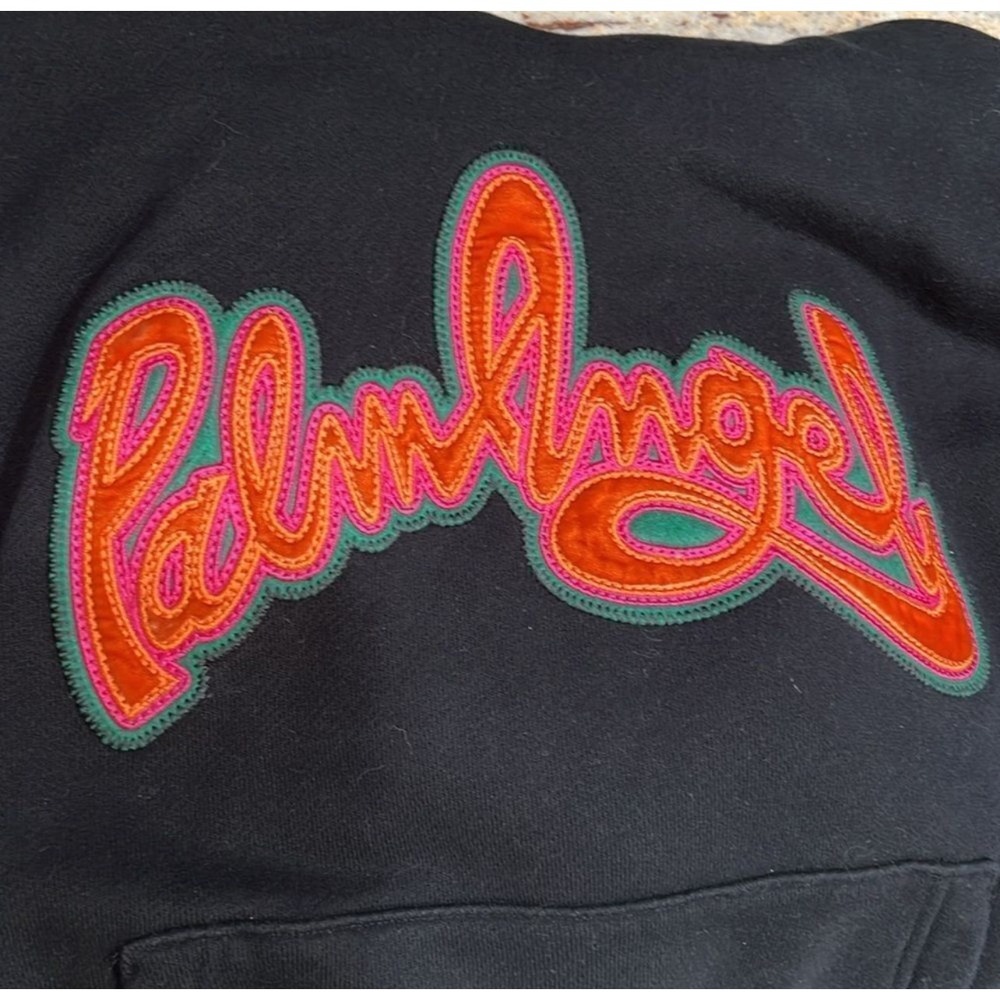 Palm Angels Cursive Logo Chenille Hoodie Black Men's - Medium - Kangaroo Pocket - Picture 10 of 10